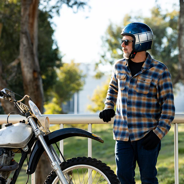 Шлем Biltwell BONANZA - 3/4 цвет -  синий металлик с серебристой полосой - размер M - 1001-5116-203