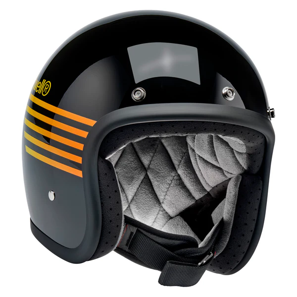 Шлем Biltwell BONANZA - 3/4 цвет -  черный глянец с полосами - размер XS - 1001-5115-201