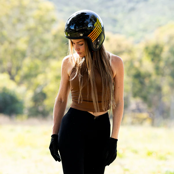 Шлем Biltwell BONANZA - 3/4 цвет -  черный глянец с полосами - размер M - 1001-5115-203