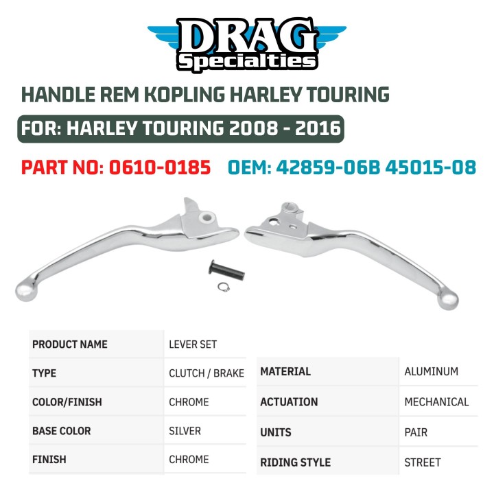 Набор из двух хромированных рычагов тормоза и сцепления - фирмы DRAG SPECIALTIES арт. 0610-0185